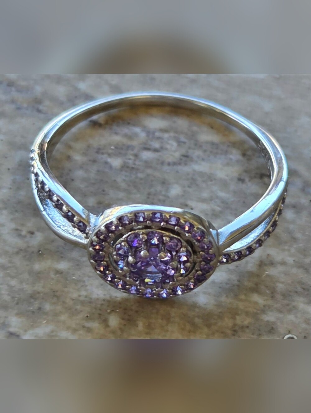 Storyjewellery S925 Sterling Silver AAA Grade Purple CZ Halo Ring Size 7 - Lupus - Picture 3 of 7